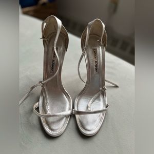 Manolo Blahnik Silver T Strap Sandals